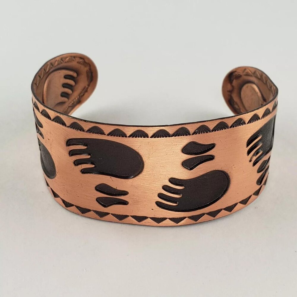 1960'S NATIVE AMERICAN SOLID COPPER BEAR CLAW AND BEAR TRACKS CUFF BRACELET F